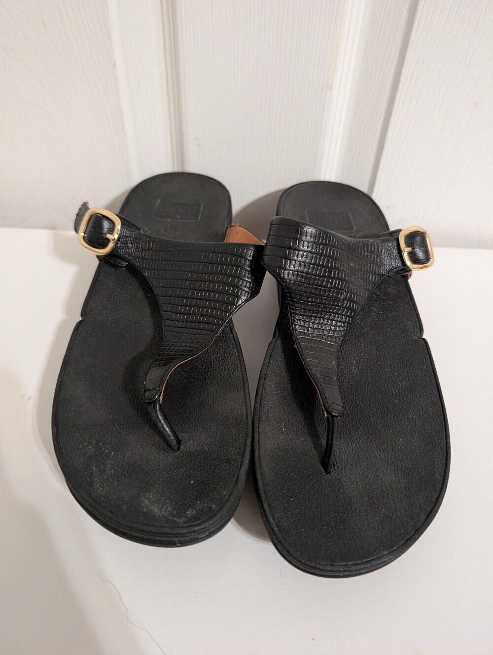 Fitflop Womens Sandals Lulu Black Thong Buckle Shoes Size 9